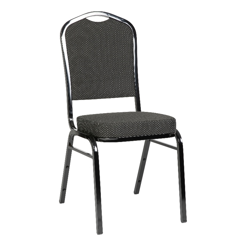 Crown Back Banquet Stack Chair in Black Dot Patterned Fabric - Black Frame