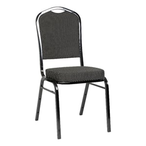 Crown Back Banquet Stack Chair in Black Dot Patterned Fabric - Black Frame
