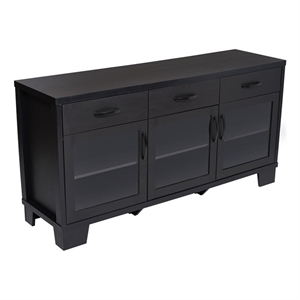 59&quot Engineered Wood Buffet Sideboard Storage Cabinet w/ 3 Drawers Doors in Blk