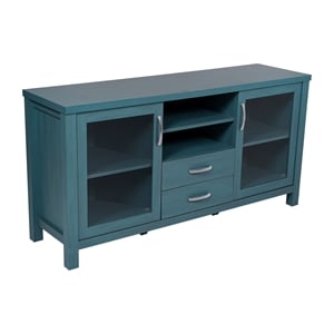 59&quot Engineered Wood Buffet Sideboard Storage Cabinet w/ 2 Drawers Doors in Teal