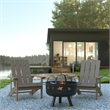 Star and Moon Fire Pit with Mesh Cover & 2 Lt. Gray Poly Resin Adirondack Chairs