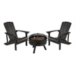 Star & Moon Fire Pit with Mesh Cover & 2 Slate Gray Poly Resin Adirondack Chairs