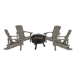 Star and Moon Fire Pit with Mesh Cover & 4 Lt. Gray Poly Resin Adirondack Chairs