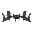 Star & Moon Fire Pit with Mesh Cover & 4 Slate Gray Poly Resin Adirondack Chairs