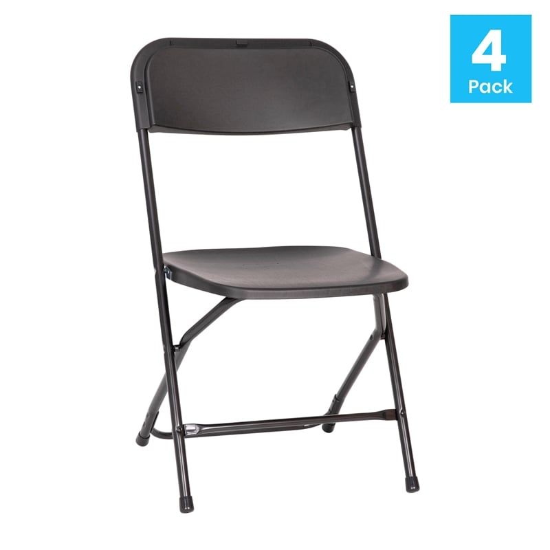Spacious & Contoured Commercial Wide & Tall Black Plastic Folding Chairs-4 Pack