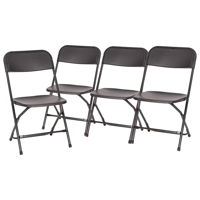 Spacious & Contoured Commercial Wide & Tall Black Plastic Folding Chairs-4 Pack