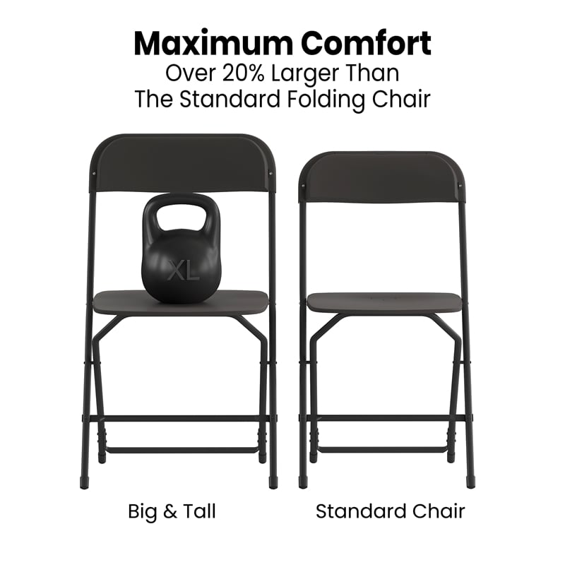 Spacious & Contoured Commercial Wide & Tall Black Plastic Folding Chairs-4 Pack