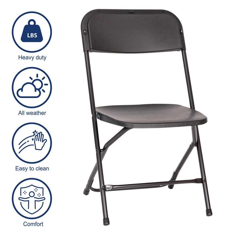 Spacious & Contoured Commercial Wide & Tall Black Plastic Folding Chairs-4 Pack