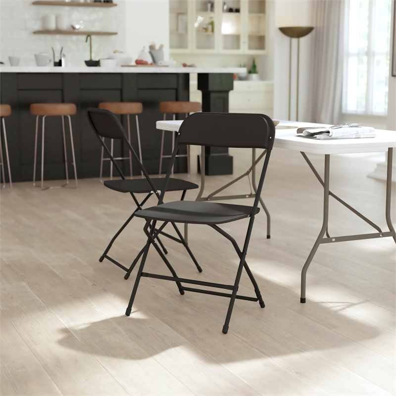 Spacious & Contoured Commercial Wide & Tall Black Plastic Folding Chairs-4 Pack