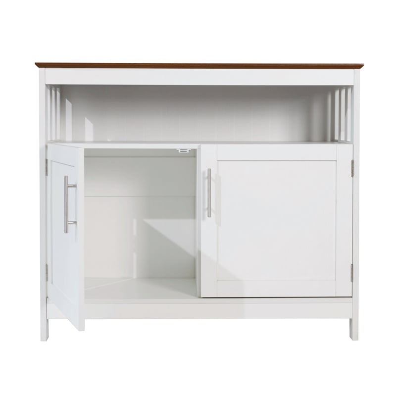 Classic Sideboard and Buffet Cabinet with Open and Closed Storage - White/Walnut