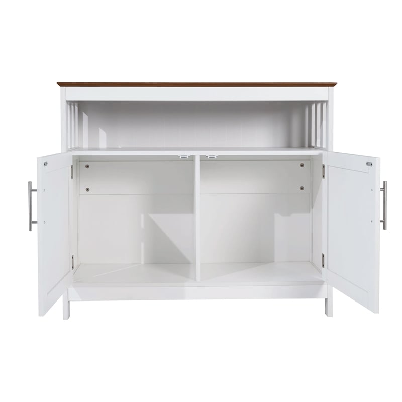 Classic Sideboard and Buffet Cabinet with Open and Closed Storage - White/Walnut