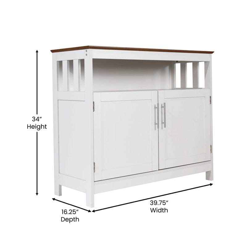 Classic Sideboard and Buffet Cabinet with Open and Closed Storage - White/Walnut