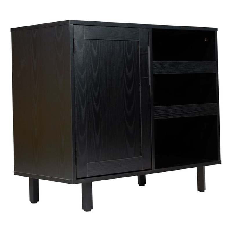 Classic Sideboard and Bar Cabinet with Open and Closed Storage - Black