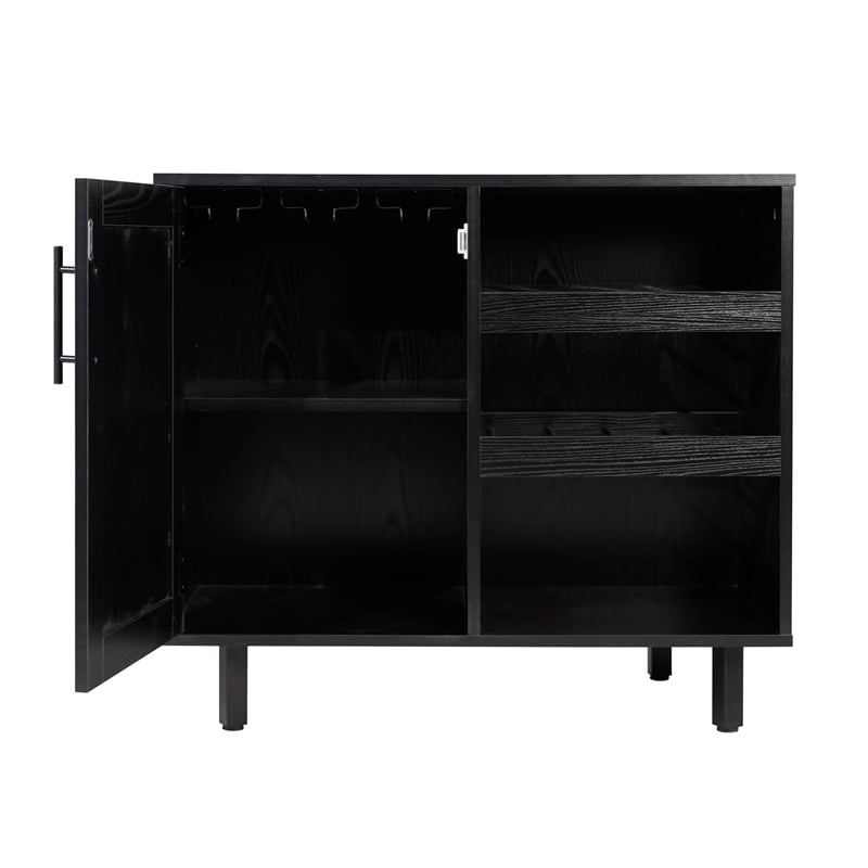 Classic Sideboard and Bar Cabinet with Open and Closed Storage - Black