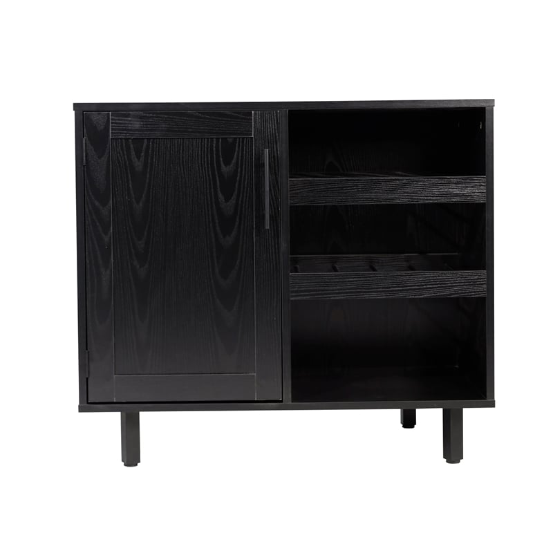 Classic Sideboard and Bar Cabinet with Open and Closed Storage - Black