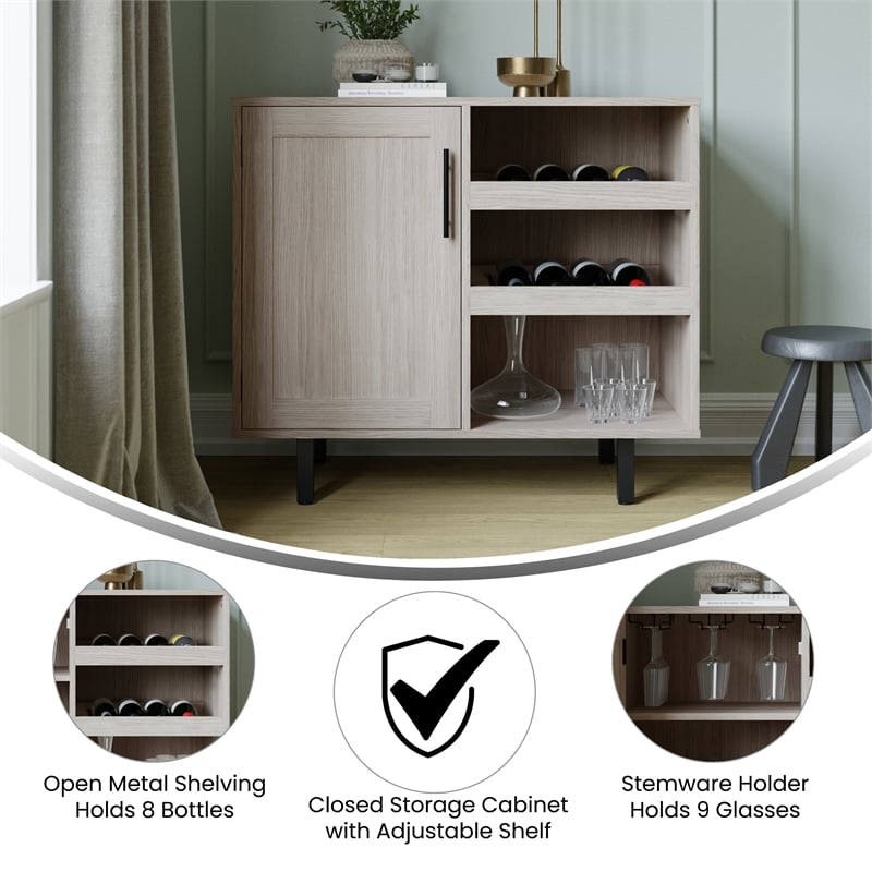 Classic Sideboard and Bar Cabinet with Open and Closed Storage - Gray