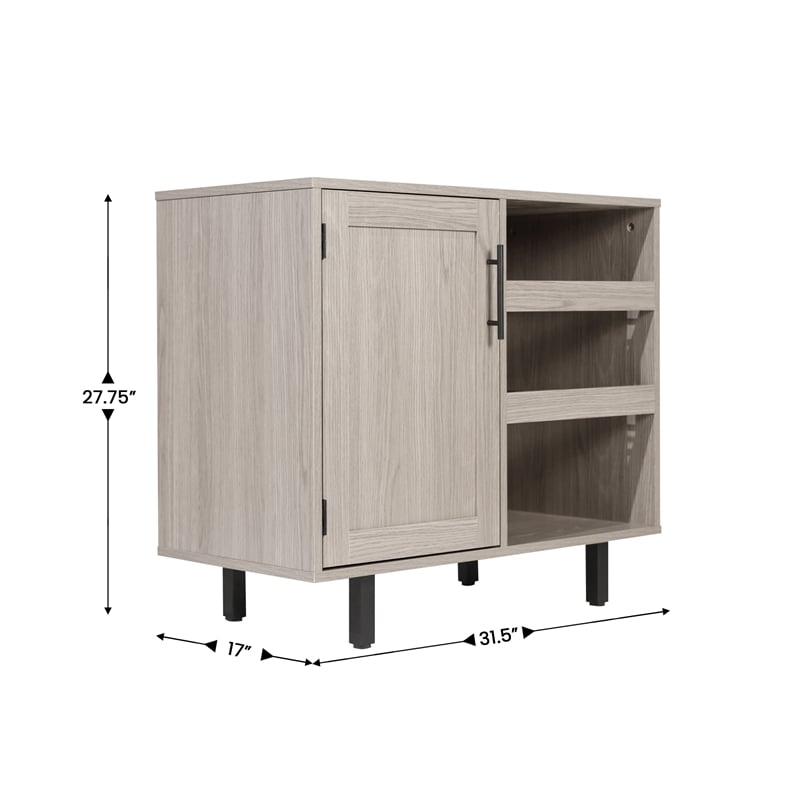 Classic Sideboard and Bar Cabinet with Open and Closed Storage - Gray