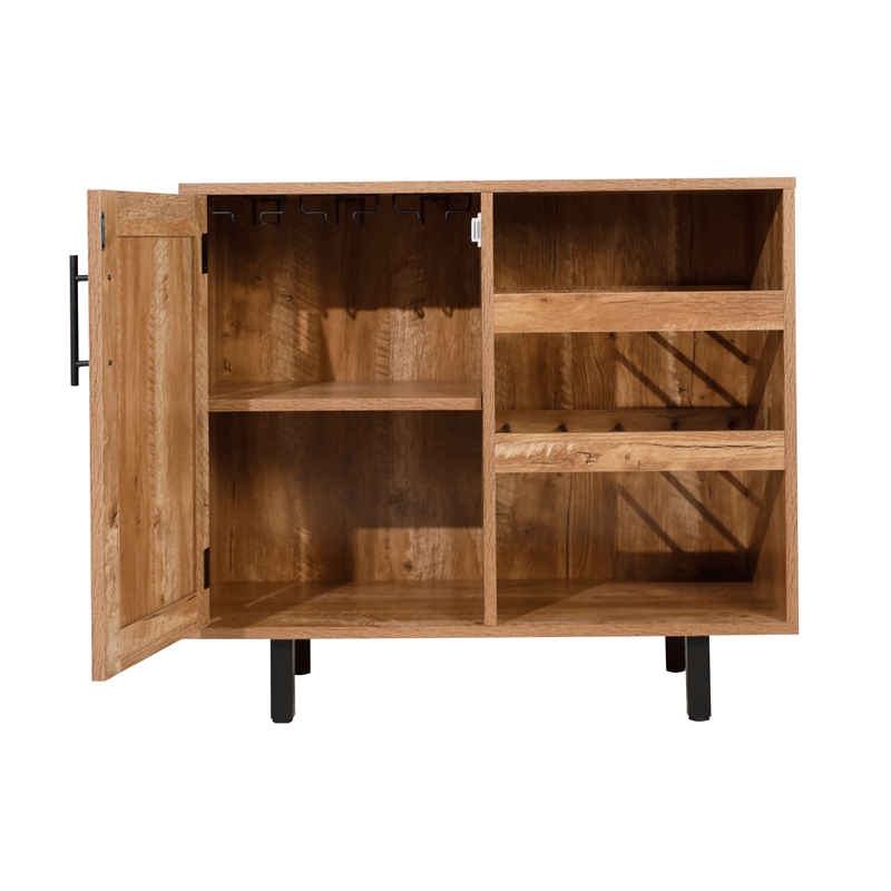 Classic Sideboard and Bar Cabinet with Open and Closed Storage - Light Brown