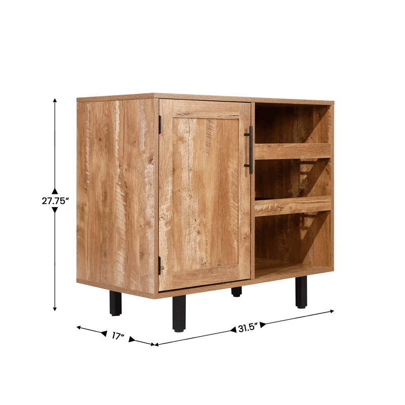 Classic Sideboard and Bar Cabinet with Open and Closed Storage - Light Brown
