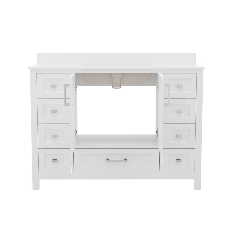 48 Inch Bathroom Vanity with Sink Storage Cabinet and 9 Drawers in White