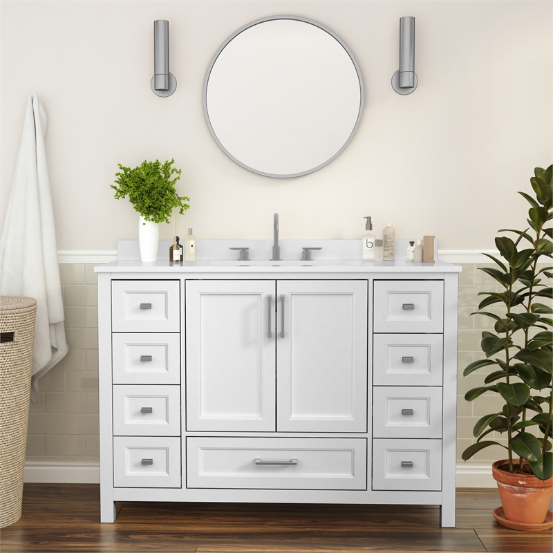 48 Inch Bathroom Vanity with Sink Storage Cabinet and 9 Drawers in White