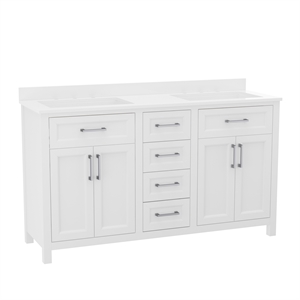 60 Inch Bathroom Vanity with 2 Sinks 2 Storage Cabinets and 6 Drawers in White