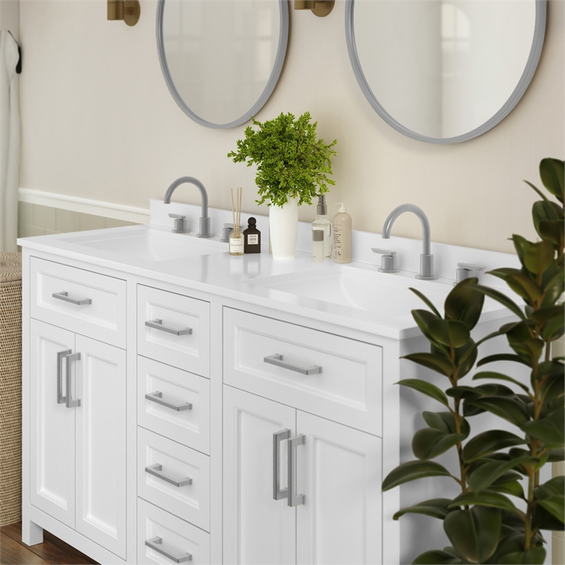 60 Inch Bathroom Vanity with 2 Sinks 2 Storage Cabinets and 6 Drawers in White