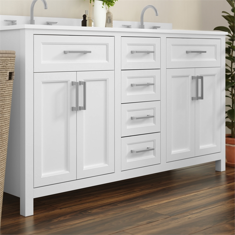 60 Inch Bathroom Vanity with 2 Sinks 2 Storage Cabinets and 6 Drawers in White