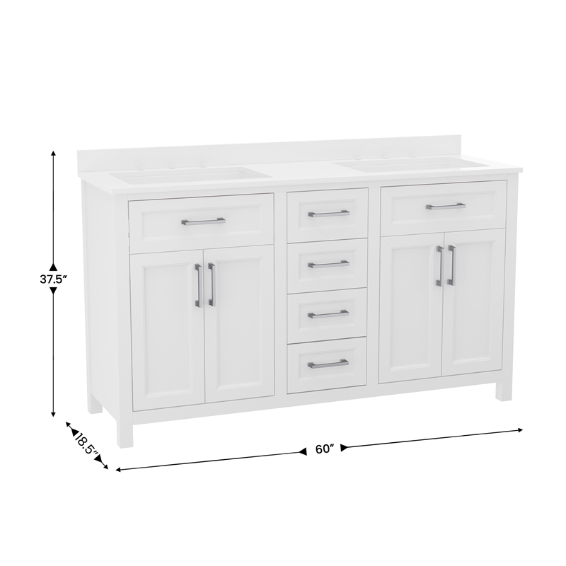 60 Inch Bathroom Vanity with 2 Sinks 2 Storage Cabinets and 6 Drawers in White