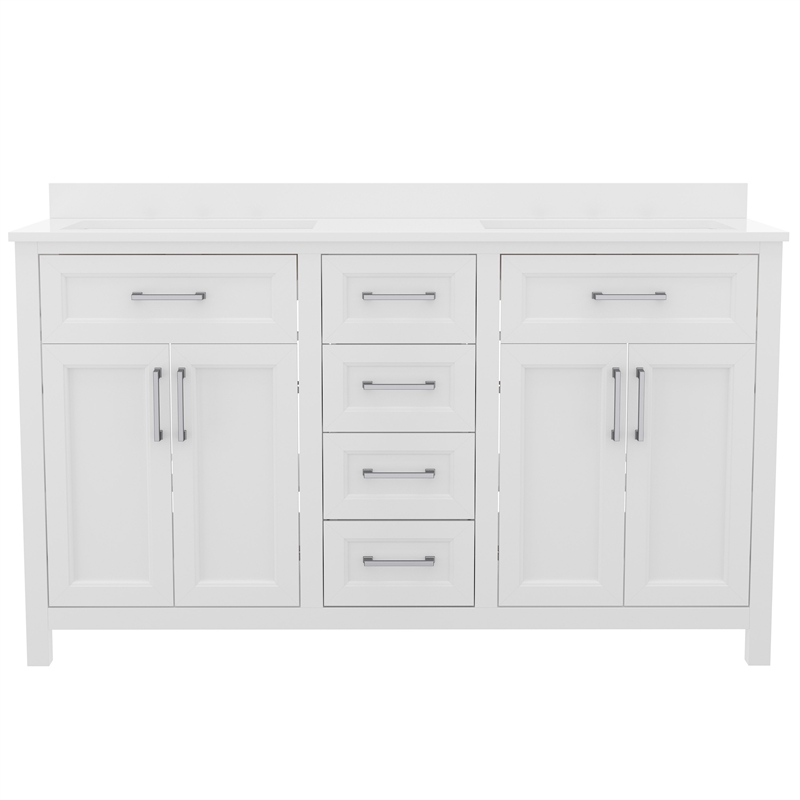 60 Inch Bathroom Vanity with 2 Sinks 2 Storage Cabinets and 6 Drawers in White