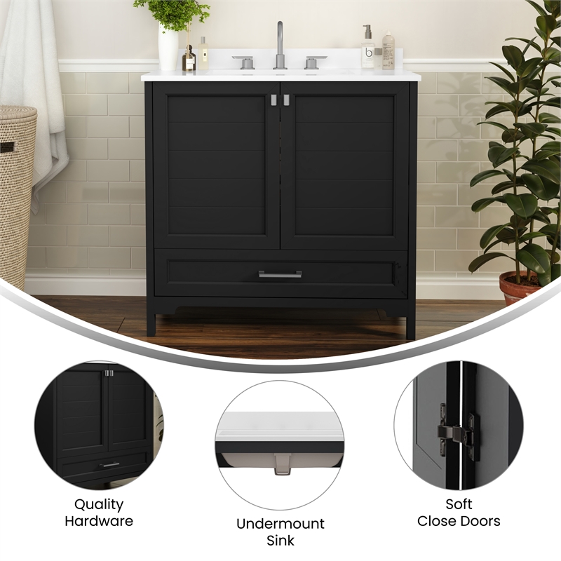 36 Inch Bathroom Vanity with Undermount Sink Cabinet and Drawer in Black