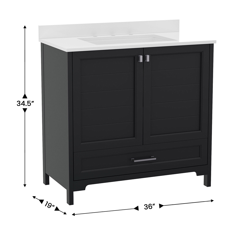 36 Inch Bathroom Vanity with Undermount Sink Cabinet and Drawer in Black