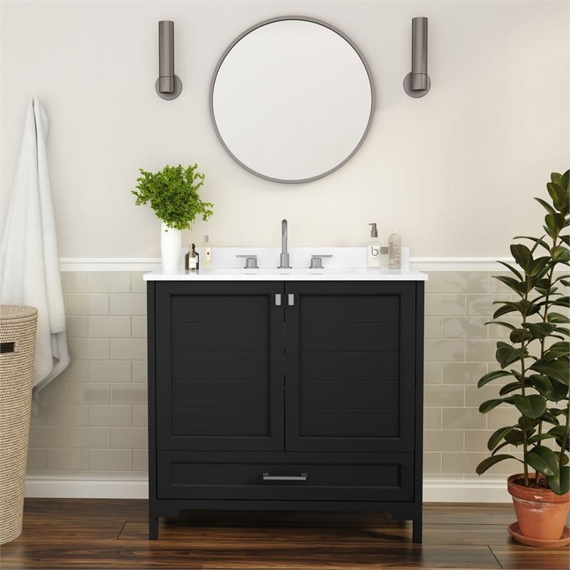 36 Inch Bathroom Vanity with Undermount Sink Cabinet and Drawer in Black
