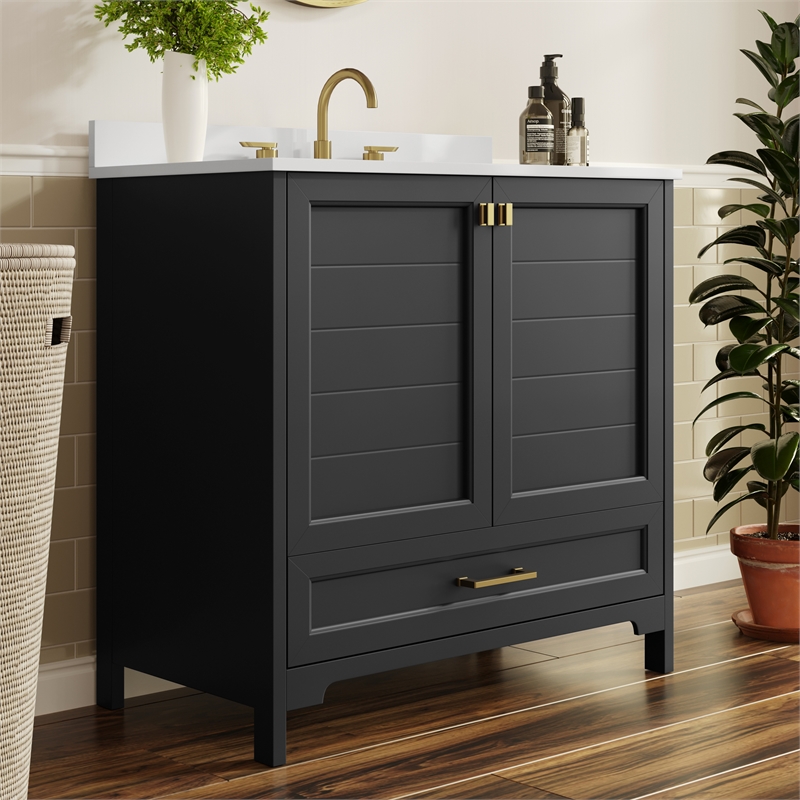 36 Inch Bathroom Vanity with Undermount Sink Cabinet and Drawer in Black