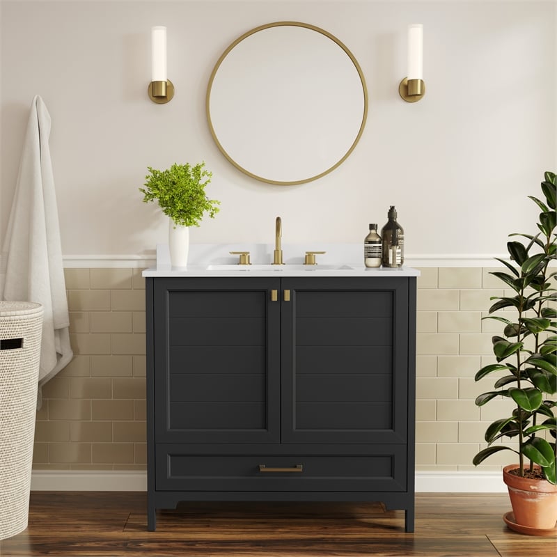 36 Inch Bathroom Vanity with Undermount Sink Cabinet and Drawer in Black