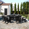 Commercial All Weather Adirondack Table and 6 Chairs with Cupholders in Black
