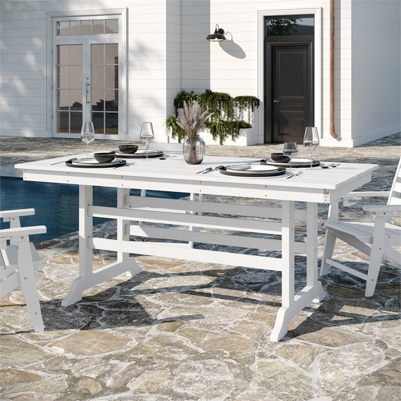 Commercial All Weather Adirondack Table and 6 Chairs with Cupholders in White