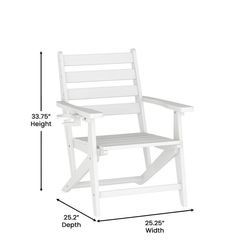 Commercial All Weather Adirondack Table and 6 Chairs with Cupholders in White