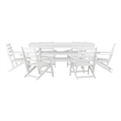 Commercial All Weather Adirondack Table and 6 Chairs with Cupholders in White