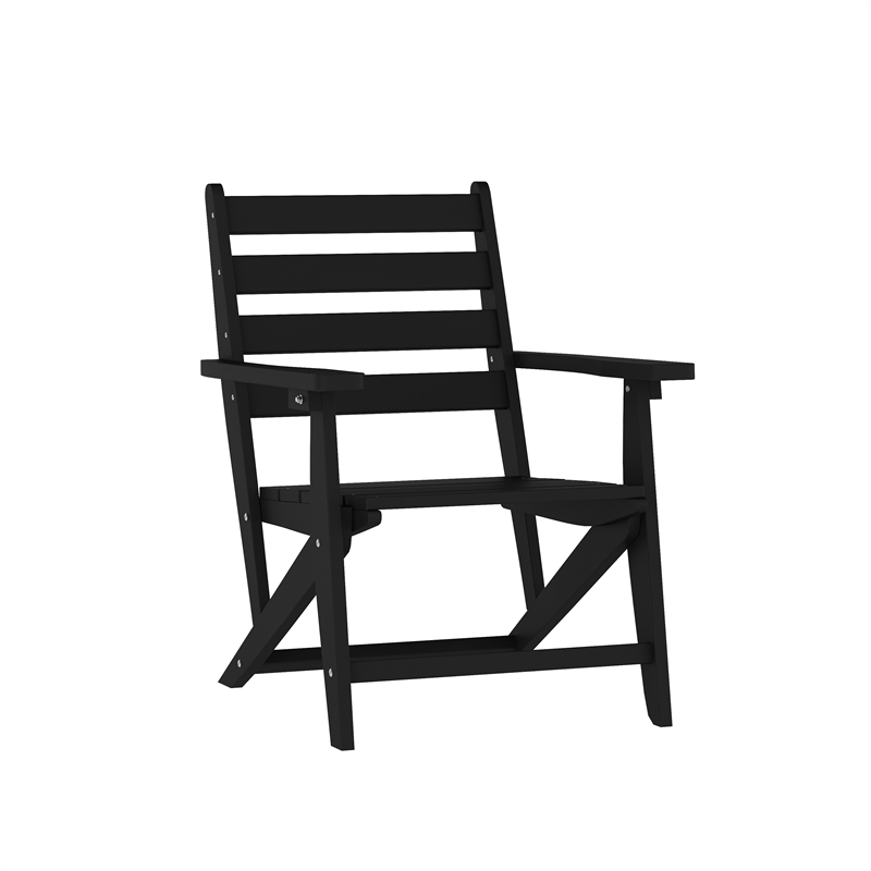Commercial All Weather Adirondack Table and 4 Chairs with Cupholders in Black