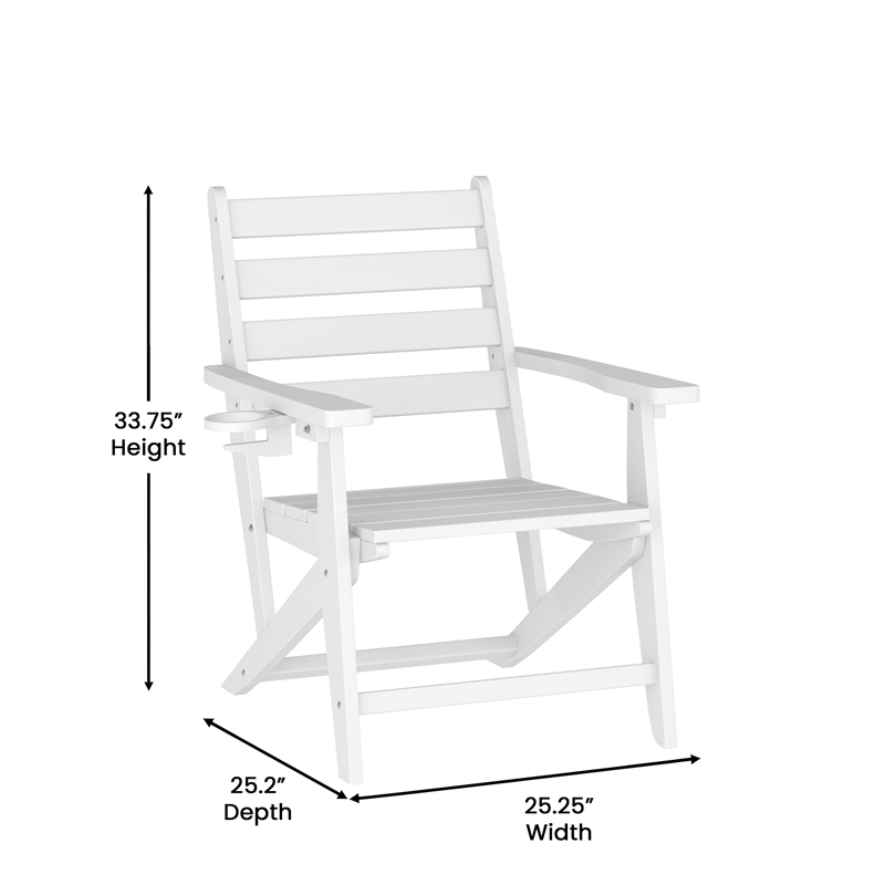 Commercial All Weather Adirondack Table and 4 Chairs with Cupholders in White