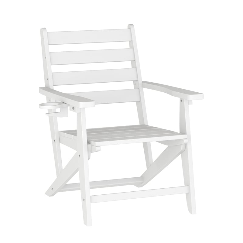 Commercial All Weather Adirondack Table and 4 Chairs with Cupholders in White