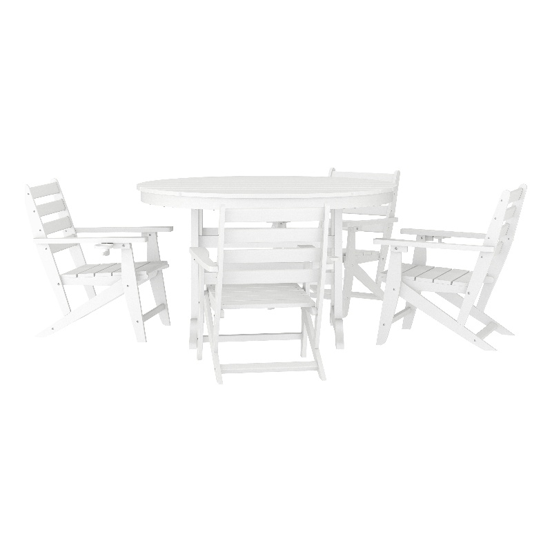 Commercial All Weather Adirondack Table and 4 Chairs with Cupholders in White