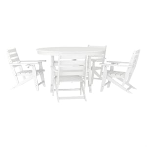 Commercial All Weather Adirondack Table and 4 Chairs with Cupholders in White