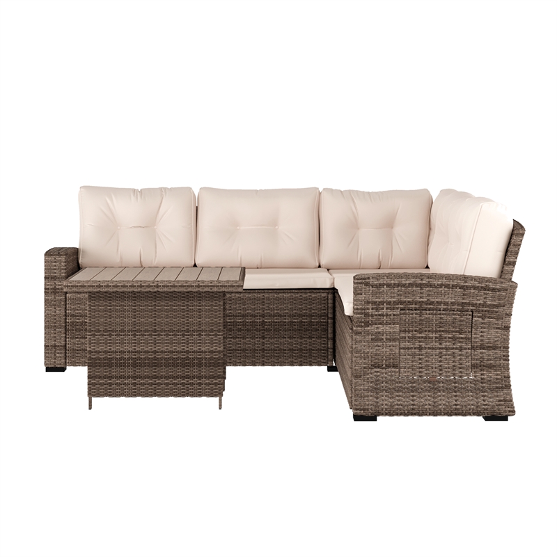 Indoor/Outdoor Conversation Set with Sofa and Table in Beige & Brown