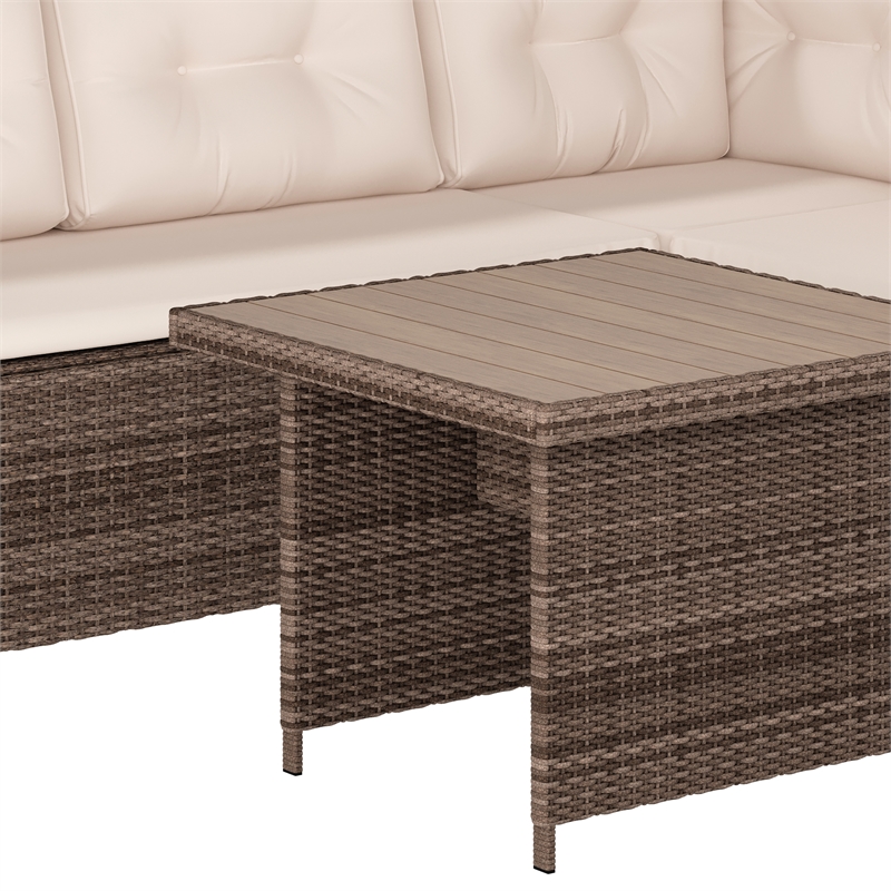 Indoor/Outdoor Conversation Set with Sofa and Table in Beige & Brown