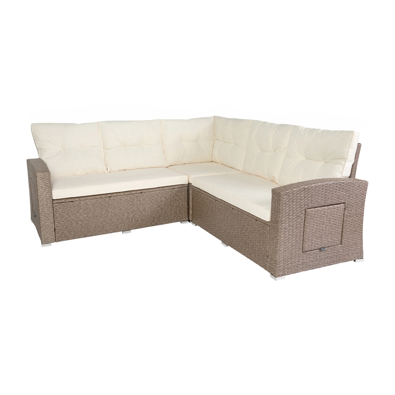 Indoor/Outdoor Conversation Set with Sofa and Table in Beige & Brown