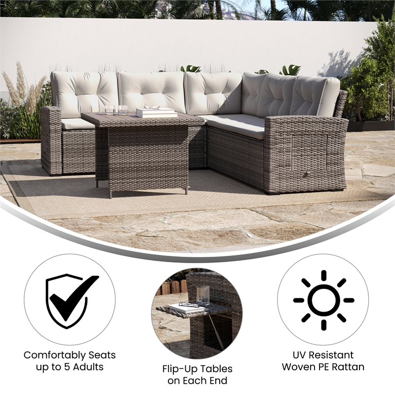 Indoor/Outdoor Conversation Set with Sofa and Table in Beige & Brown
