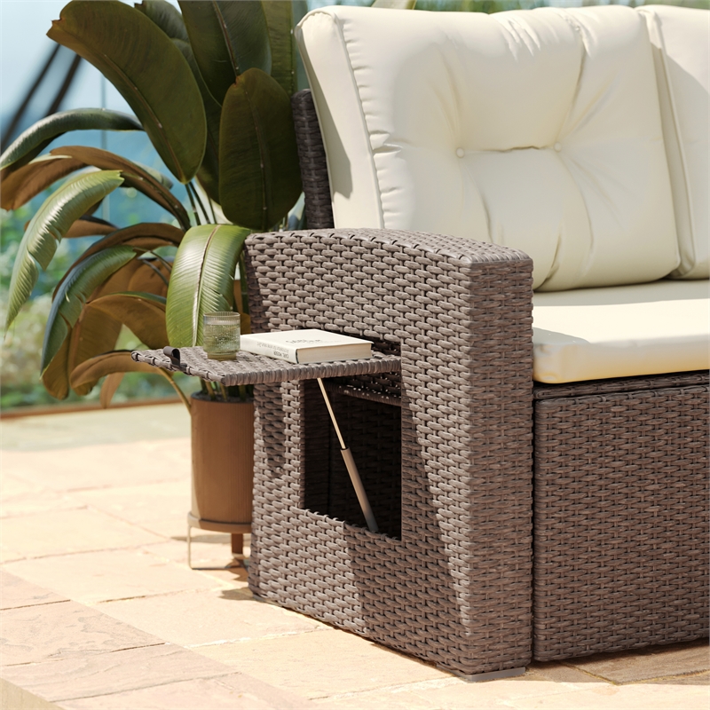 Indoor/Outdoor Conversation Set with Sofa and Table in Beige & Brown