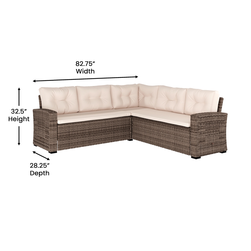 Indoor/Outdoor Conversation Set with Sofa and Table in Beige & Brown
